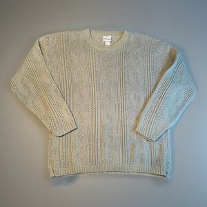 Bobbie Brooks Women's L Fisherman Knit Sweater Cream Chunky Cable Cozy